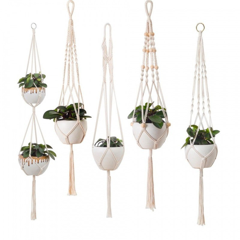 Handwoven Cotton Rope Hanging Planter Basket