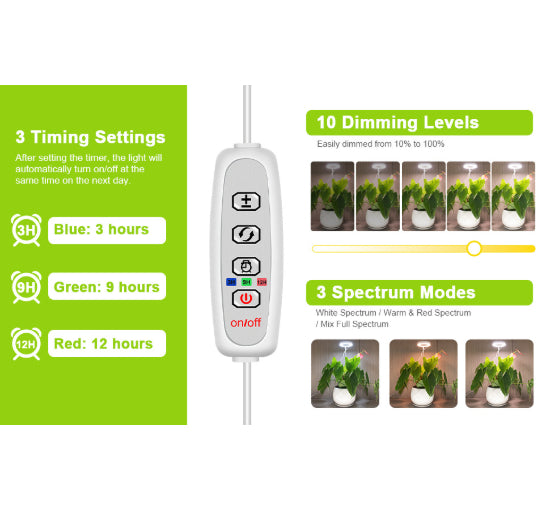 LED Grow Light for Indoor Plants | Timer + Dimming